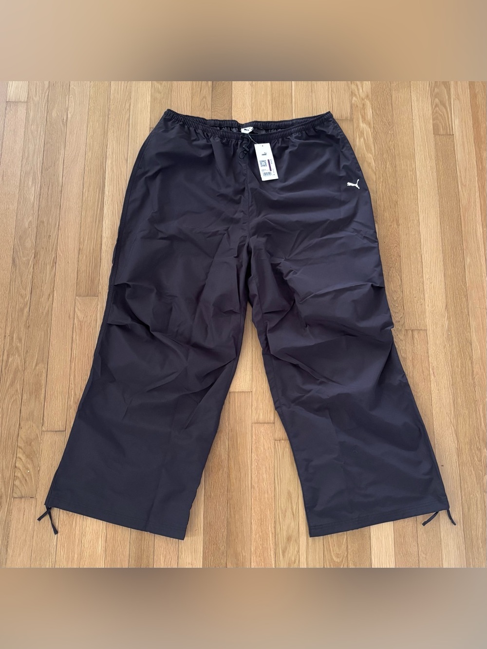 NWT Puma Wardrobe ESS Parachute Pants XXL Black Wide Leg Track Windpants $75